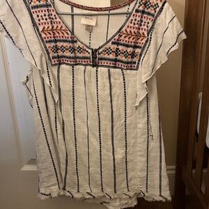 Knox Rose White and Multicolor Embroidered Blouse